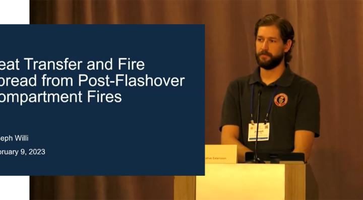 Joseph Willi presents on heat transfer and fire spread from post-flashover compartment fires