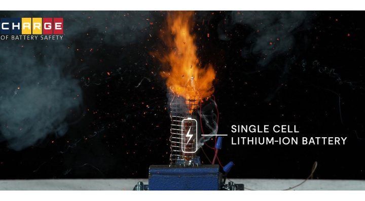 Still image of FSRI's 2024 PSA about the power of lithium-Ion batteries and precautions that can be taken to use batteries safely