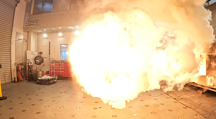 A fire igniting from an over-pressure event