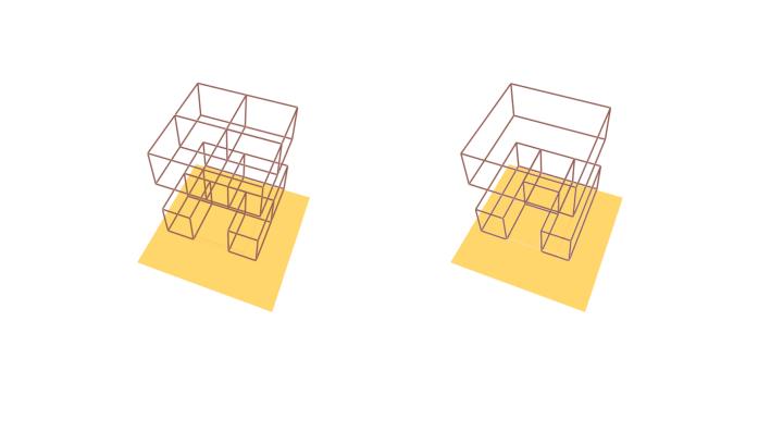 Figure shows an example where blockages are drawn as specified in the input file and drawn split at mesh interfaces