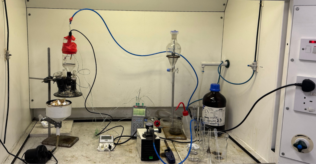Small-scale lab equipment used to investigate the current vulnerabilities within PPE, which may increase firefighter cancer risks.