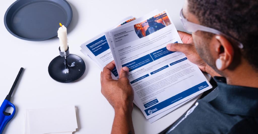 Training officer using one of the Hands-On Training Toolkits on the Fire Safety Academy Resource Library to improve firefighter training.