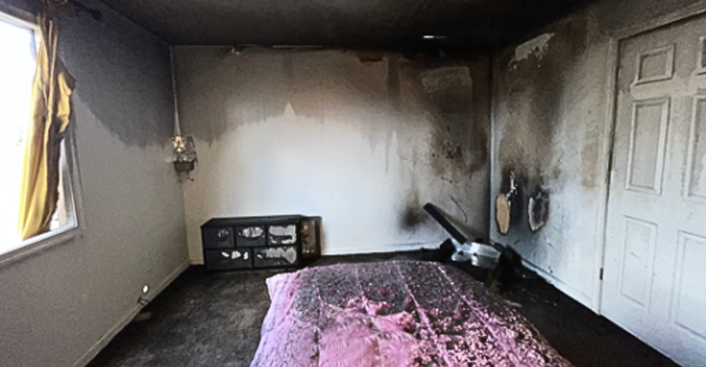 Experiment room post-test after the e-scooter in a residential home ignited once lithium-ion batteries entered thermal runaway.