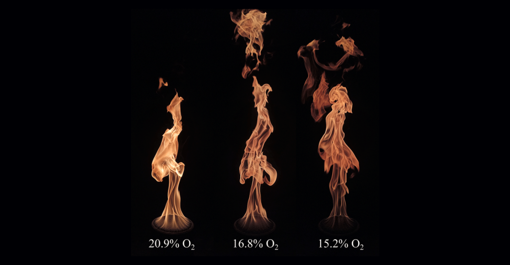 FM burner sequences at 20.9%, 16.8%, and 15.2% oxygen