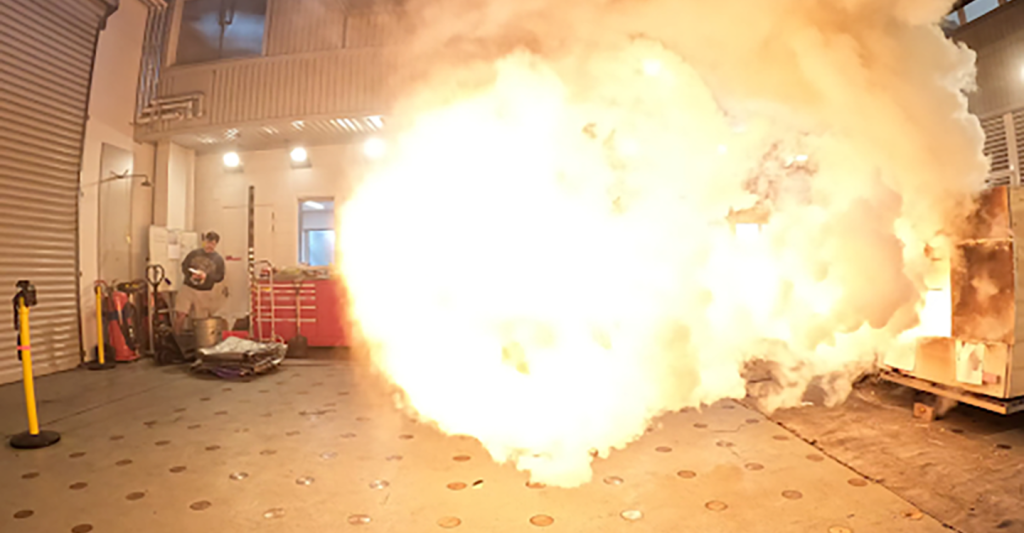 A fire igniting from an over-pressure event