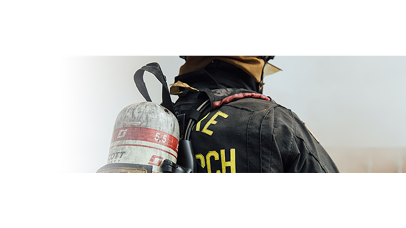 Communications banner of firefighter
