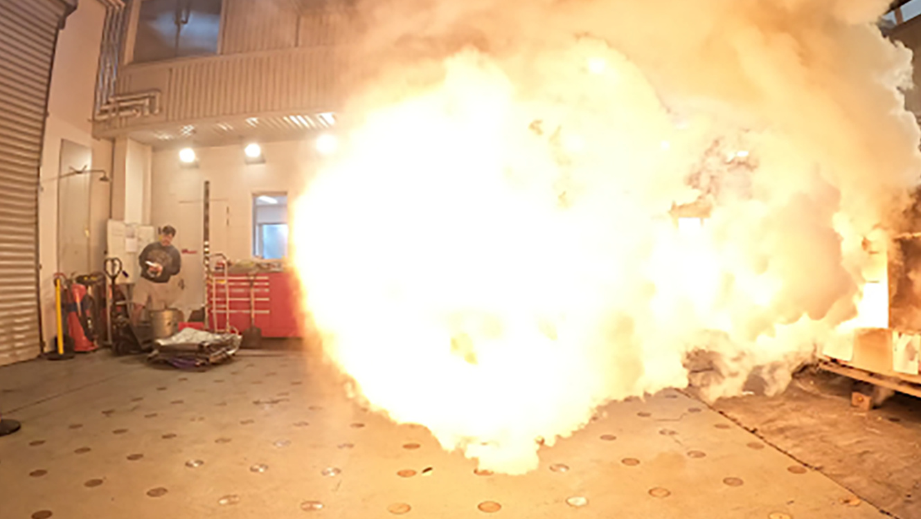A fire igniting from an over-pressure event