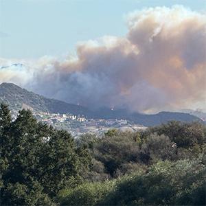 Fire is visible during one of the January 2025 Southern California Fires
