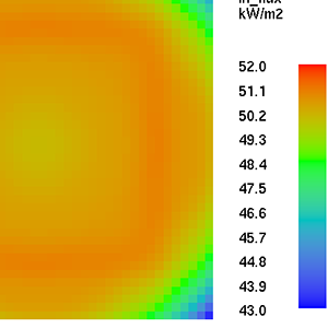 A contour plot showing the predicted, time-averaged, incident heat flux