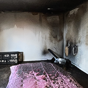 Experiment room post-test after the e-scooter in a residential home ignited once lithium-ion batteries entered thermal runaway