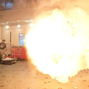 A fire igniting from an over-pressure event